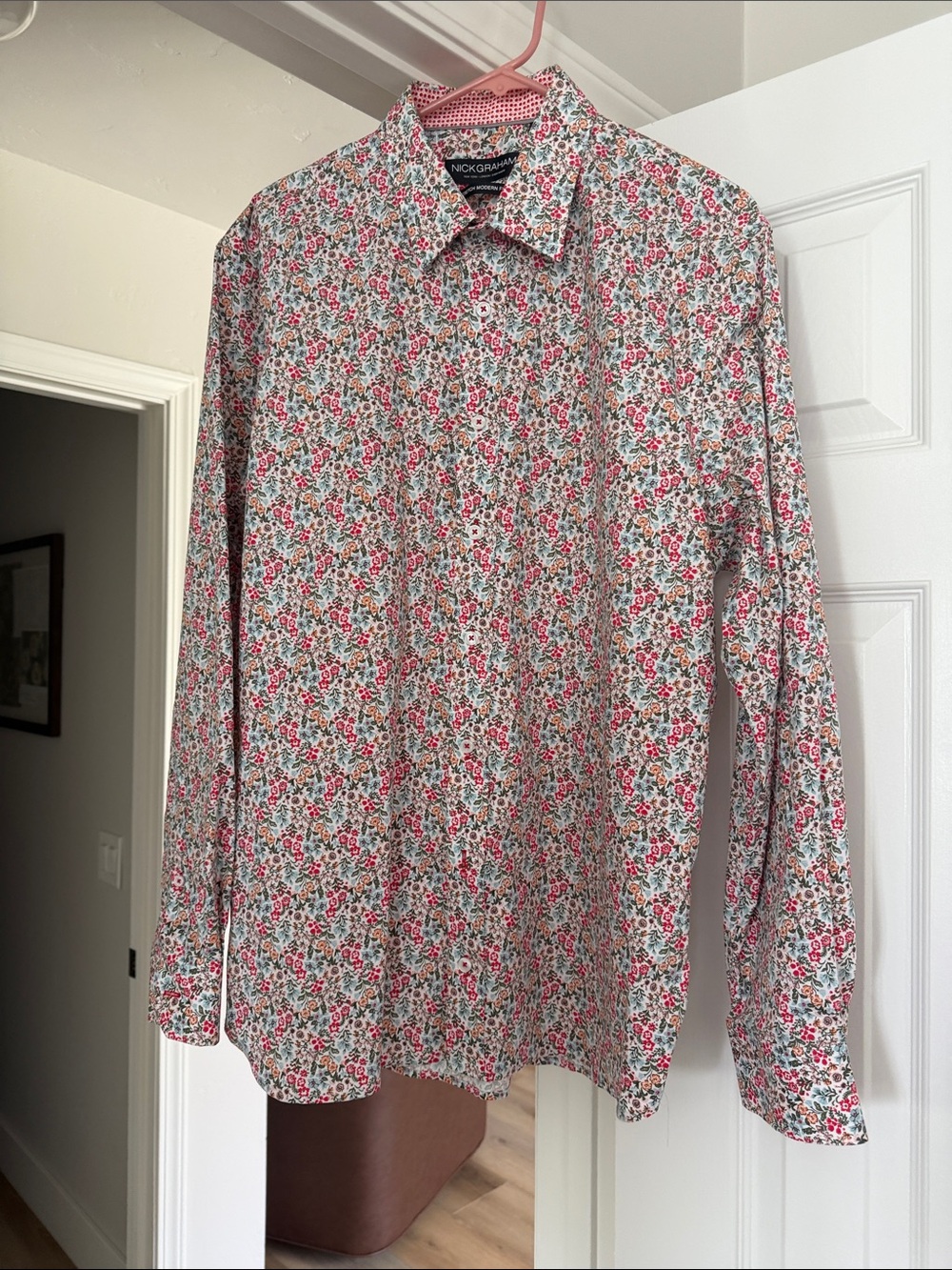 Nick Graham Red Floral Long-Sleeve Button-Down Shirt